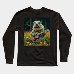 angry zombie groundhog playing guitar Long Sleeve T-Shirt